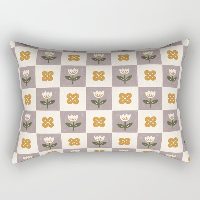 Checkerboard Flowers Rectangular Pillow Gallery Image 1