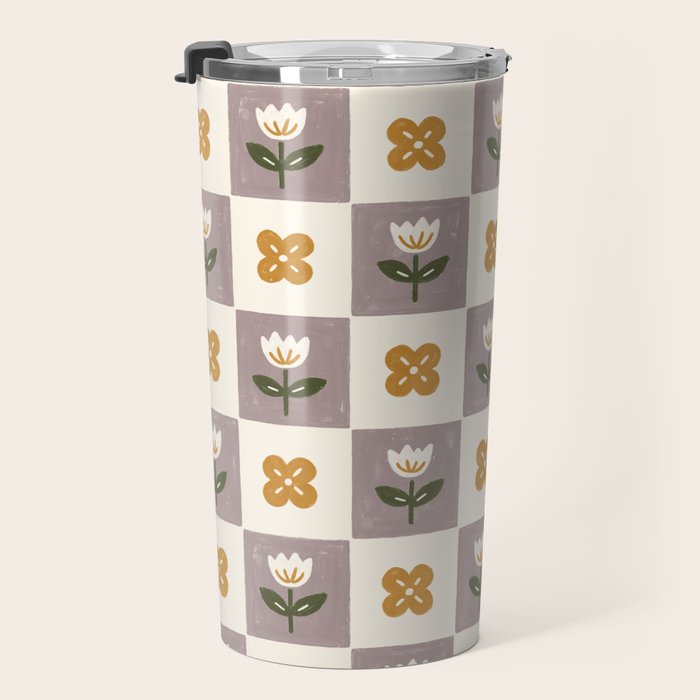 Checkerboard Flowers Travel Mug Gallery Image 3