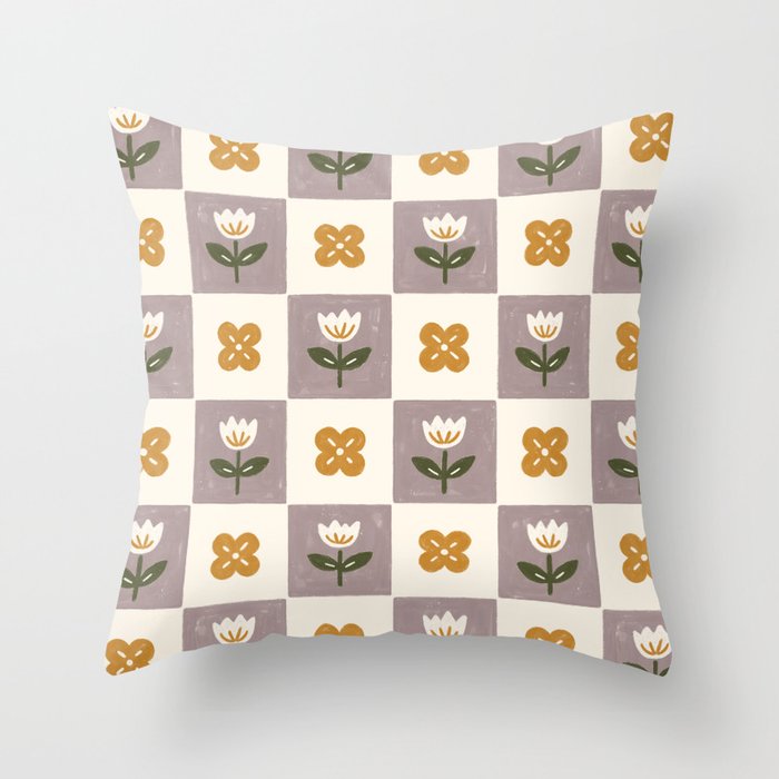 Checkerboard Flowers Throw Pillow Gallery Image 1