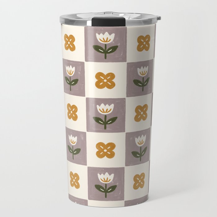 Checkerboard Flowers Travel Mug Gallery Image 1