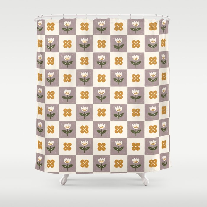 Checkerboard Flowers Shower Curtain Gallery Image 1