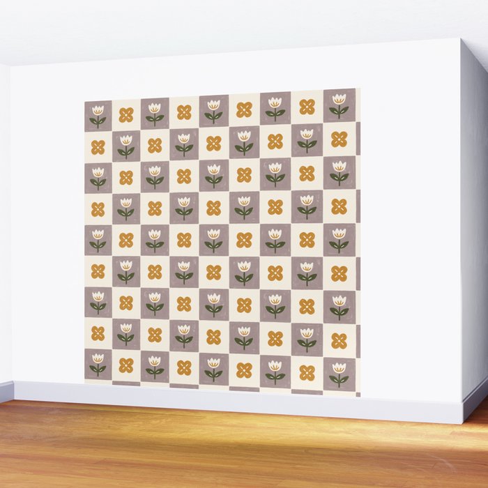 Checkerboard Flowers Wall Mural Gallery Image 2