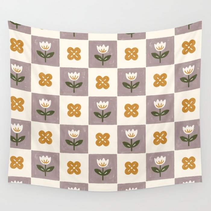 Checkerboard Flowers Wall Tapestry Gallery Image 4