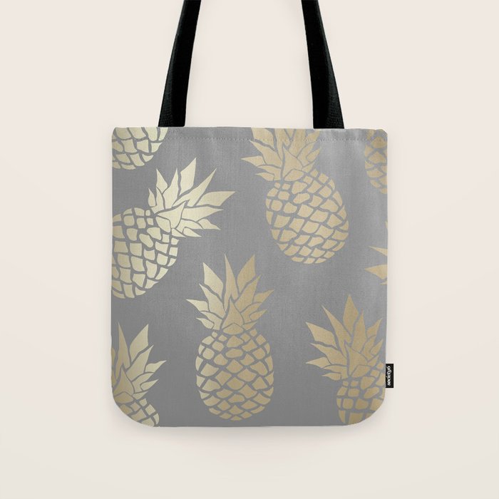 Glam Pineapple Art in Gray and Gold Tote Bag Gallery Image 1