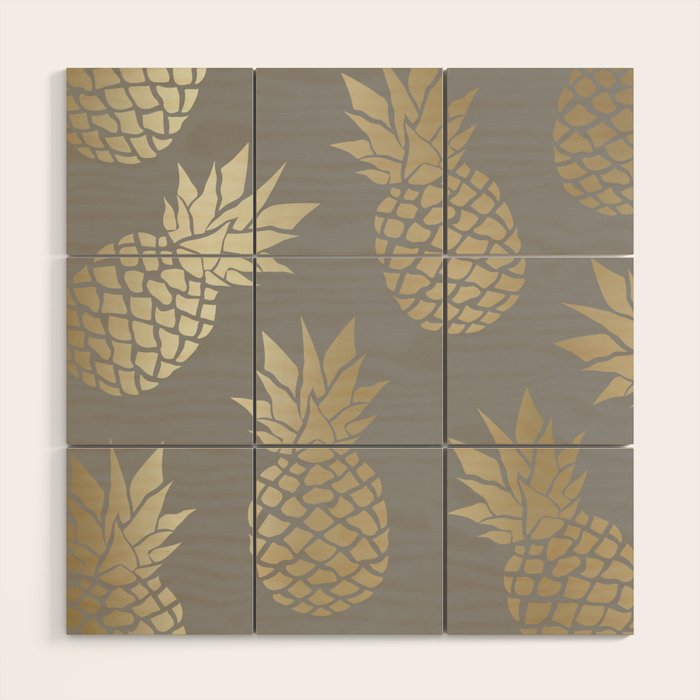 Glam Pineapple Art in Gray and Gold Wood Wall Art Gallery Image 1