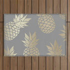 Glam Pineapple Art in Gray and Gold Outdoor Rug Gallery Image 1