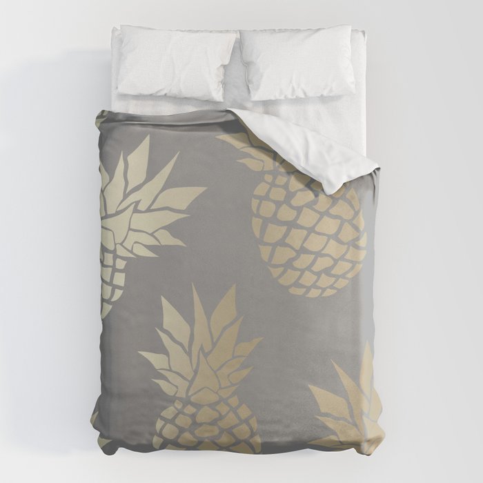 Glam Pineapple Art in Gray and Gold Duvet Cover Gallery Image 6