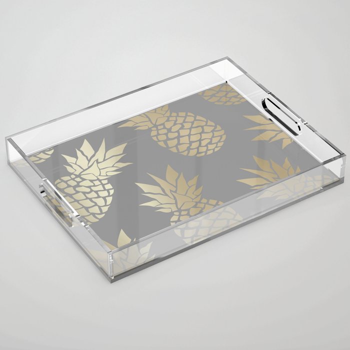 Glam Pineapple Art in Gray and Gold Acrylic Tray Gallery Image 1