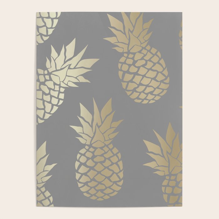 Glam Pineapple Art in Gray and Gold Poster Gallery Image 1