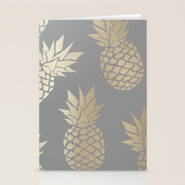 Glam Pineapple Art in Gray and Gold Stationery Card Gallery Image 2