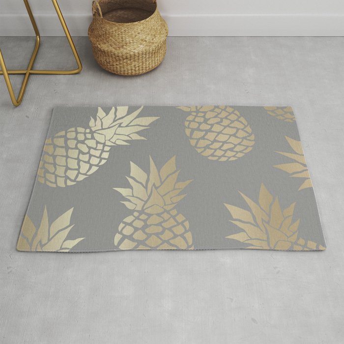 Glam Pineapple Art in Gray and Gold Rug Gallery Image 1
