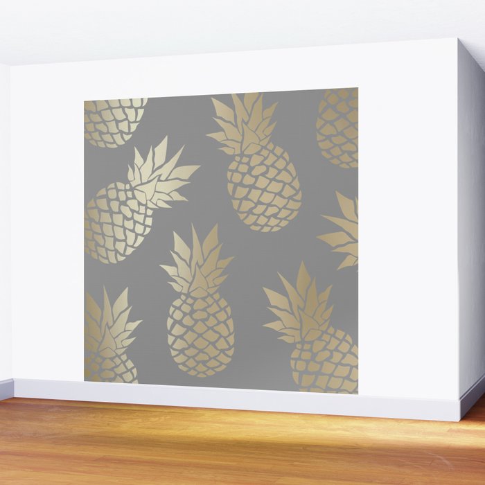 Glam Pineapple Art in Gray and Gold Wall Mural Gallery Image 2