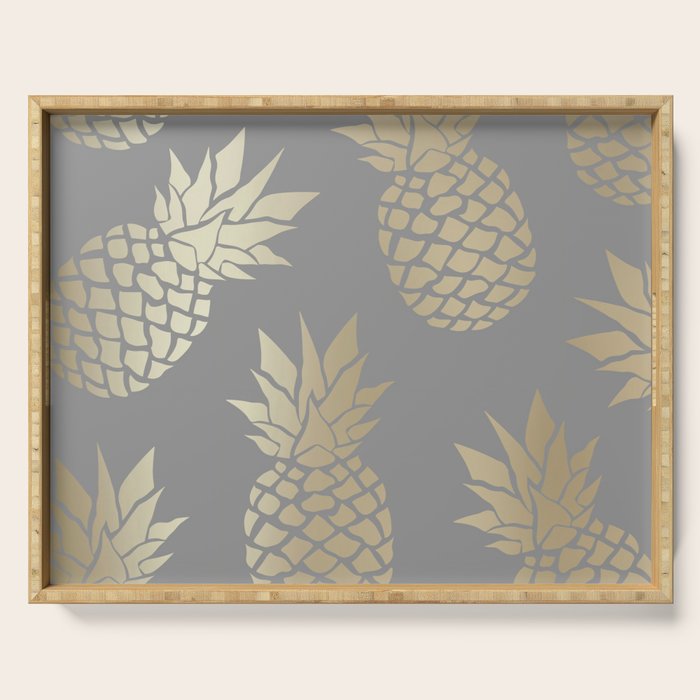 Glam Pineapple Art in Gray and Gold Serving Tray Gallery Image 1
