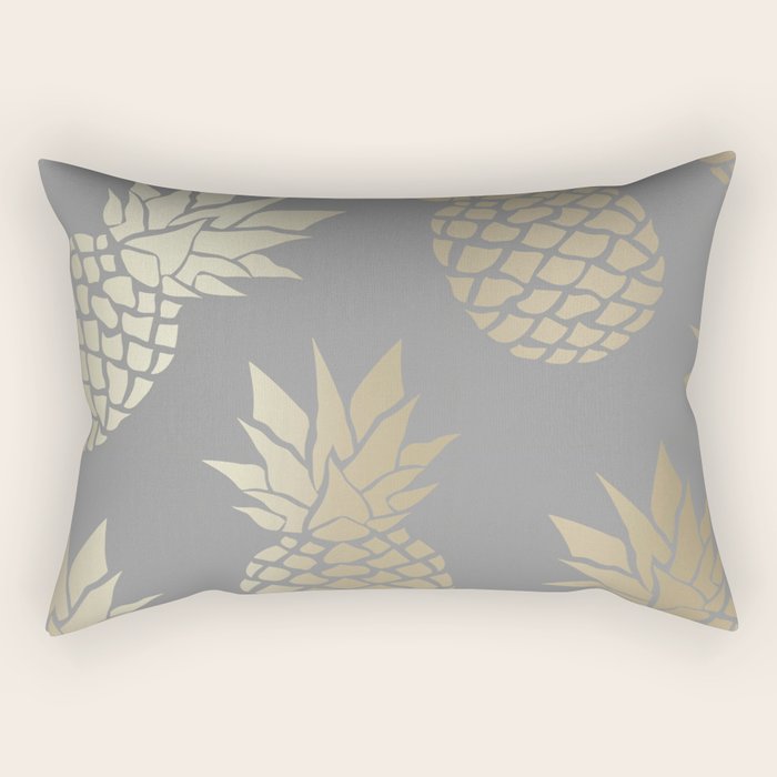 Glam Pineapple Art in Gray and Gold Rectangular Pillow Gallery Image 1