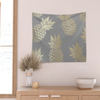 Glam Pineapple Art in Gray and Gold Wall Tapestry Gallery Image 2