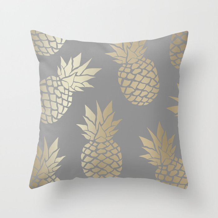 Glam Pineapple Art in Gray and Gold Throw Pillow Gallery Image 1