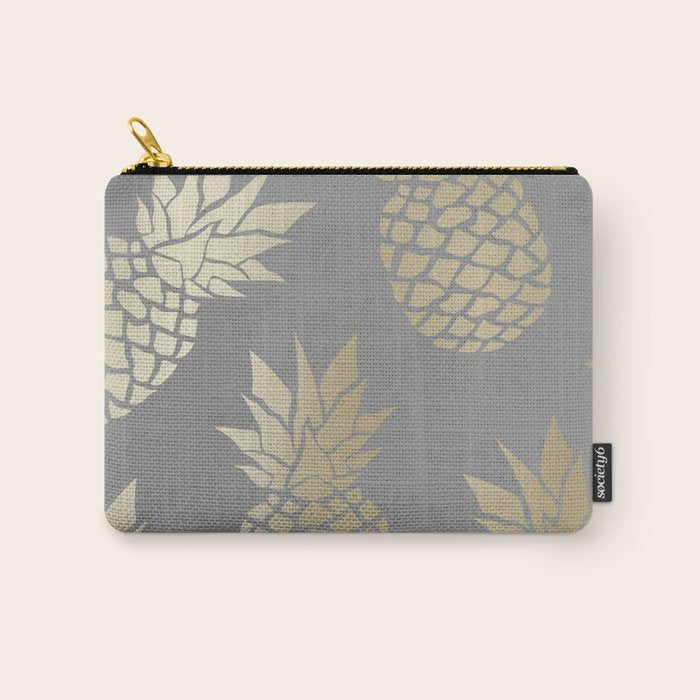 Glam Pineapple Art in Gray and Gold Carry All Pouch Gallery Image 1