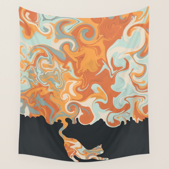 Rainbow cat 4 yoga meow Wall Tapestry Gallery Image 1
