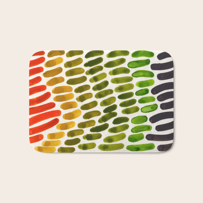 Orange Green Yellow Complementary Colors Watercolor Stripe Pattern Minimalist Simple Mid Century Mod Bath Mat Gallery Image 1