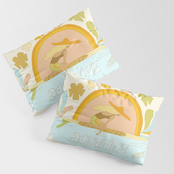 Aquarius surf zodiac // retro art by surfy birdy Pillow Sham Gallery Image 1
