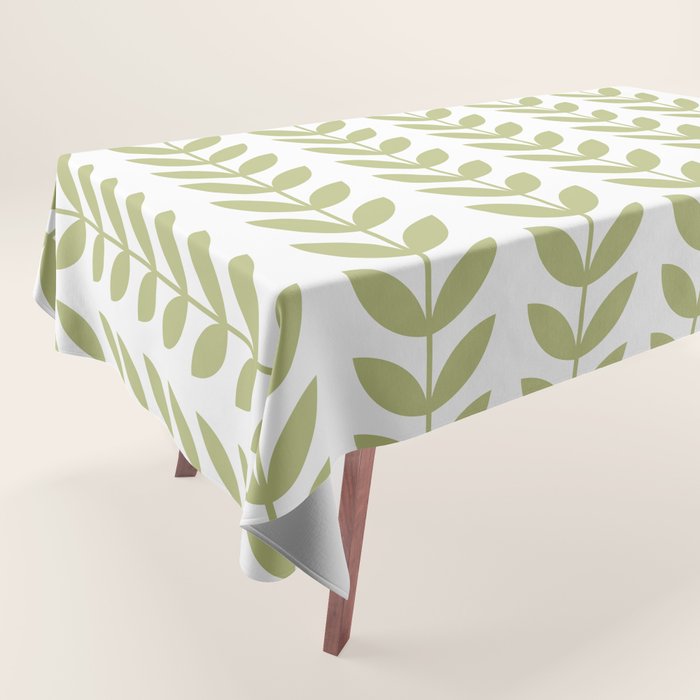 Scandinavian Mid Century Pattern Green Tablecloth Gallery Image 1