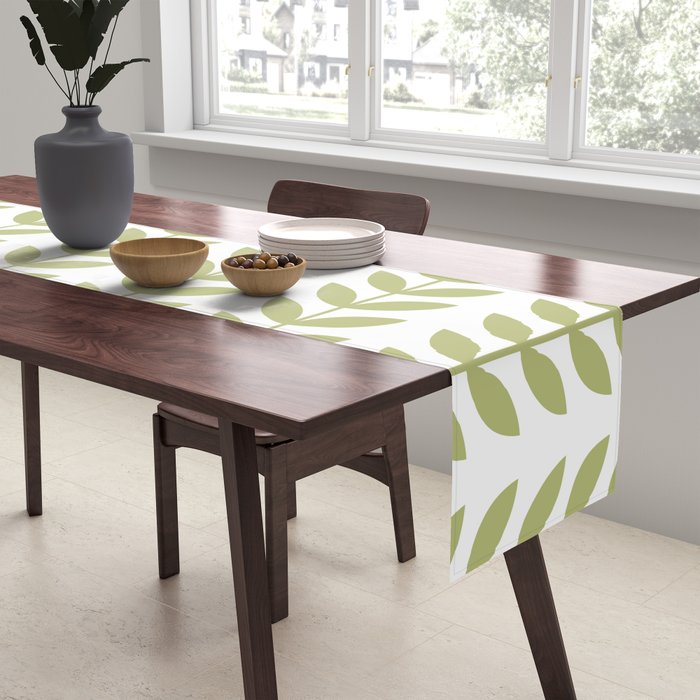 Scandinavian Mid Century Pattern Green Table Runner Gallery Image 2