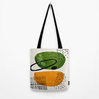 Mid Century Modern Abstract Colorful Art Patterns Olive Green Yellow Ochre Orbit Geometric Objects Tote Bag Gallery Image 2