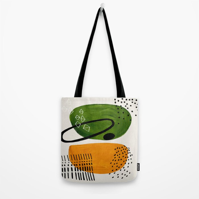 Mid Century Modern Abstract Colorful Art Patterns Olive Green Yellow Ochre Orbit Geometric Objects Tote Bag Gallery Image 2