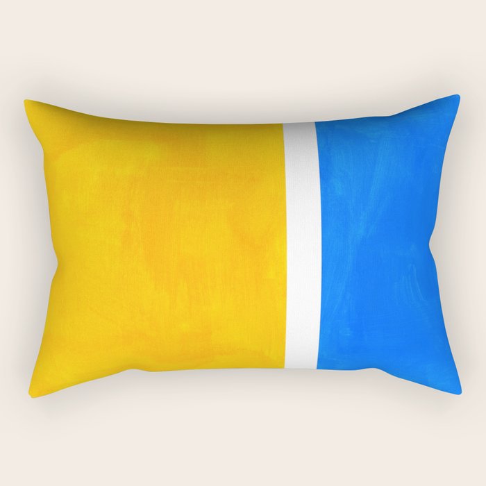 Primary Yellow Cerulean Blue Mid Century Modern Abstract Minimalist Rothko Color Field Squares Rectangular Pillow Gallery Image 2