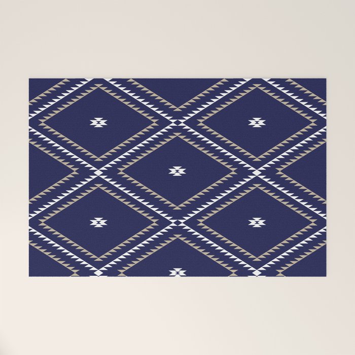 Southwestern Geometric - Tan White Navy Welcome Mat Gallery Image 1