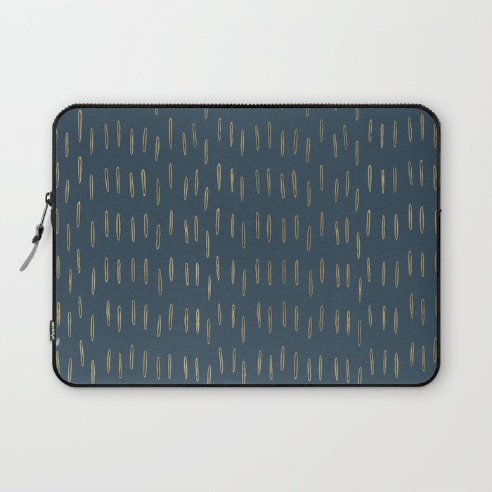 Raindrops, Mudcloth, Teal and Gold, Boho Wall Art Laptop Sleeve Gallery Image 1