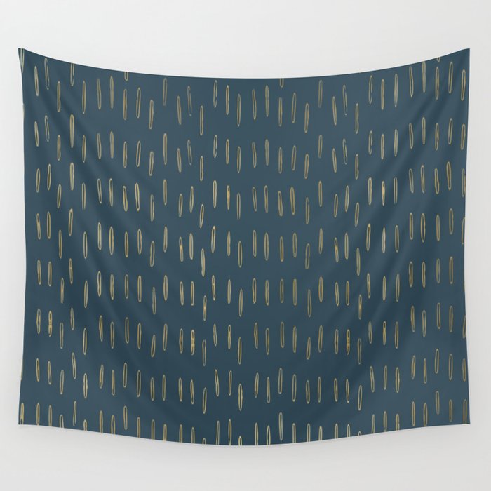 Raindrops, Mudcloth, Teal and Gold, Boho Wall Art Wall Tapestry Gallery Image 4