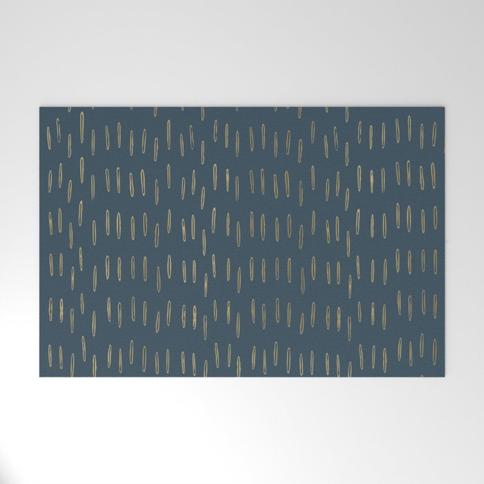 Raindrops, Mudcloth, Teal and Gold, Boho Wall Art Welcome Mat Gallery Image 1