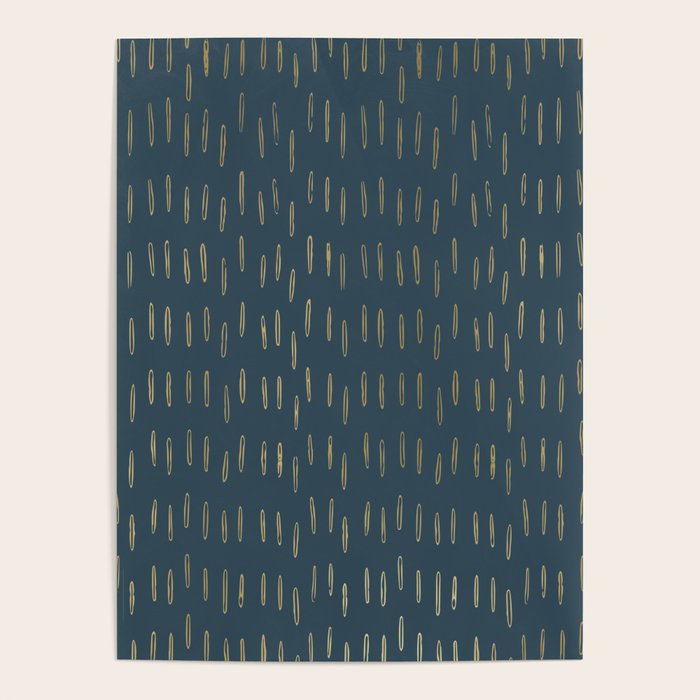Raindrops, Mudcloth, Teal and Gold, Boho Wall Art Poster Gallery Image 4