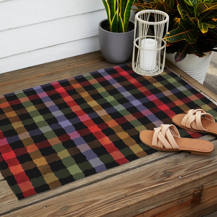 Boho Checkered Deep Palette Outdoor Rug Gallery Image 2