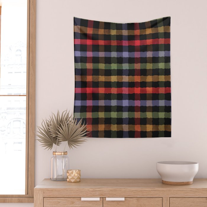Boho Checkered Deep Palette Wall Tapestry Gallery Image 2