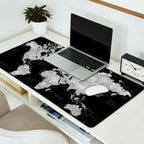 Black and grey watercolor world map with cities Desk Mat Gallery Image 2