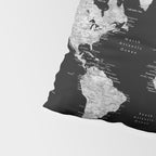 Black and grey watercolor world map with cities Pillow Sham Gallery Image 4