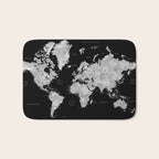 Black and grey watercolor world map with cities Bath Mat Gallery Image 1