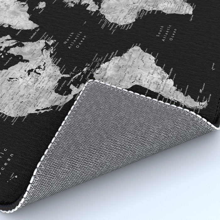 Black and grey watercolor world map with cities Rug Gallery Image 4