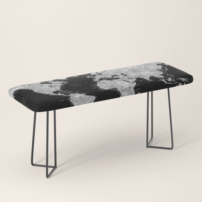 Black and grey watercolor world map with cities Bench Gallery Image 1