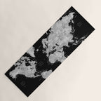 Black and grey watercolor world map with cities Yoga Mat Gallery Image 1