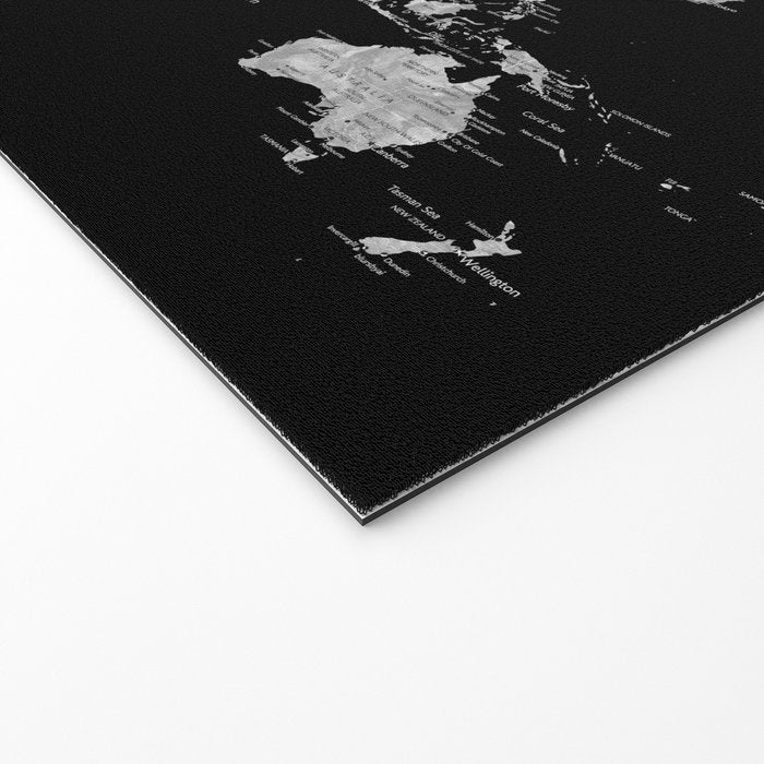 Black and grey watercolor world map with cities Welcome Mat Gallery Image 2