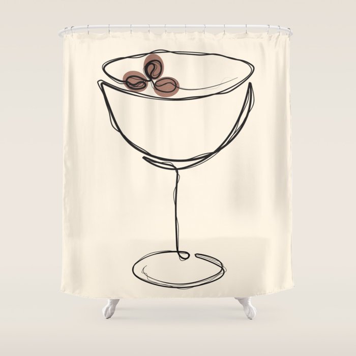 Espresso Martini Cocktail Drink Line Art Shower Curtain Gallery Image 1