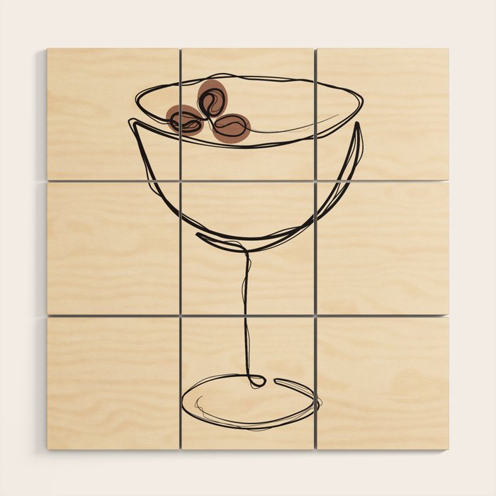 Espresso Martini Cocktail Drink Line Art Wood Wall Art Gallery Image 2