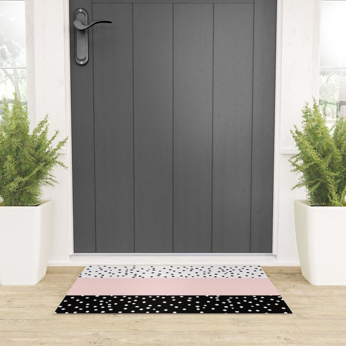 Pink white black watercolor polka dots Welcome Mat Gallery Image 3