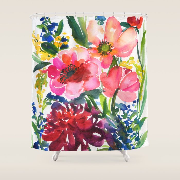 my floral garden in watercolor Shower Curtain Gallery Image 1
