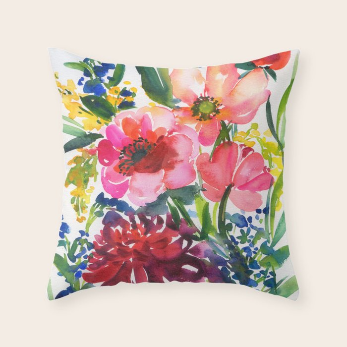 my floral garden in watercolor Throw Pillow Gallery Image 6