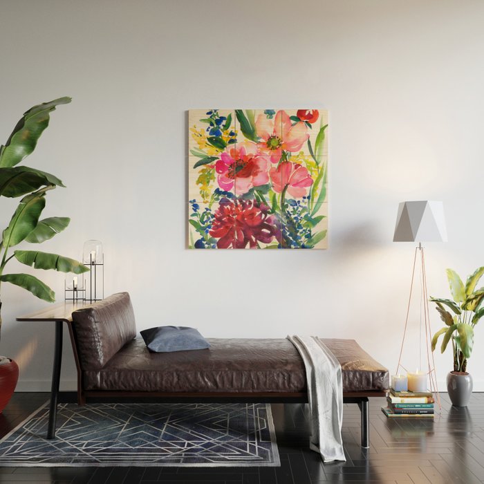 my floral garden in watercolor Wood Wall Art Gallery Image 2
