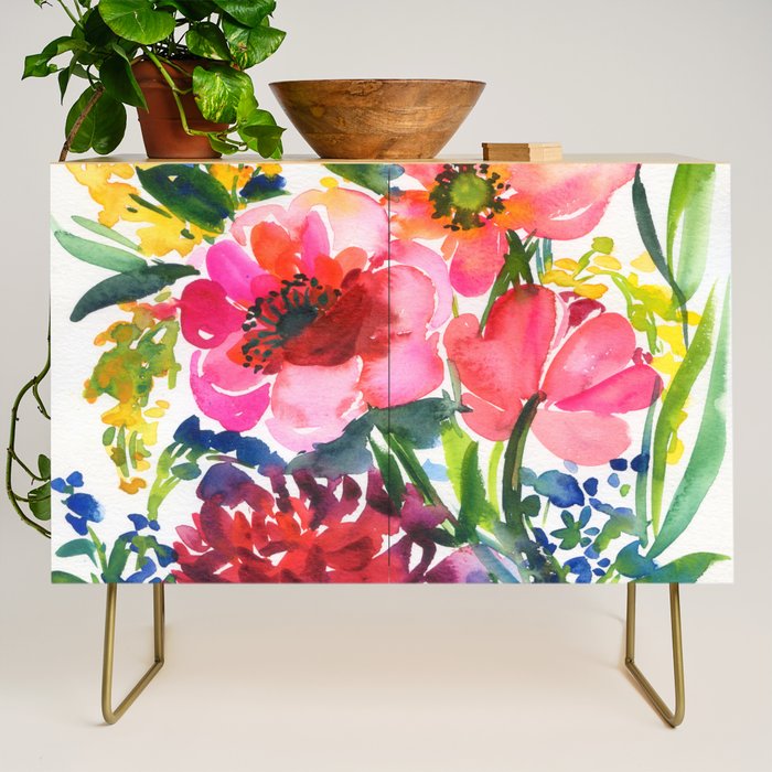 my floral garden in watercolor Credenza Gallery Image 1